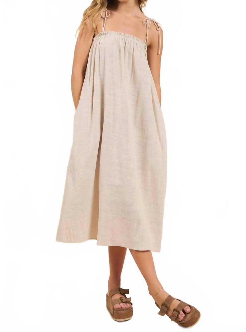 NEW SADIE & SAGE mojave tie strap midi dress in cream taupe